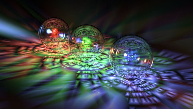 Three Glass Spheres — Green, Abstract