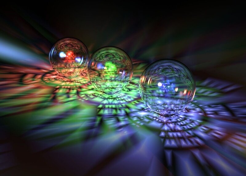 Three Glass Spheres — Green