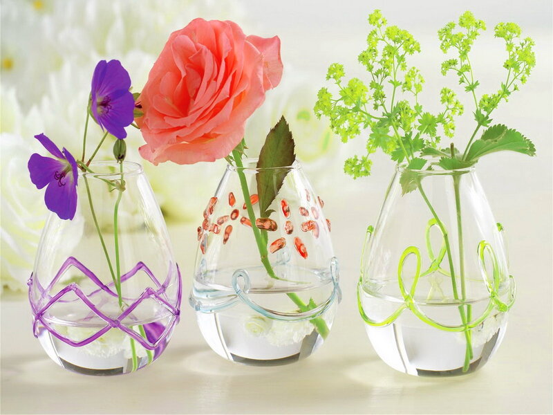 Three Glass Vases with Flowers — White
