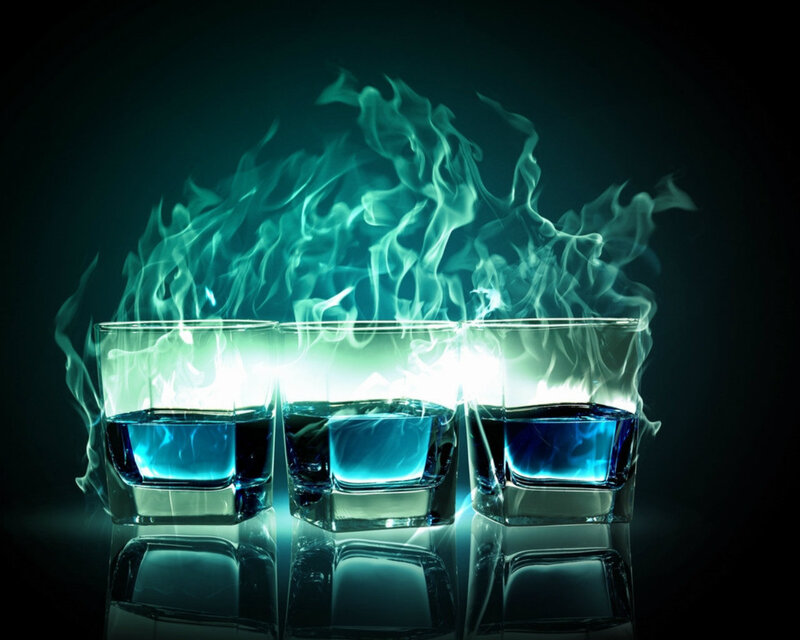 Three Glasses with Blue Liquid