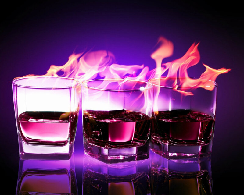 Three Glasses with Fire