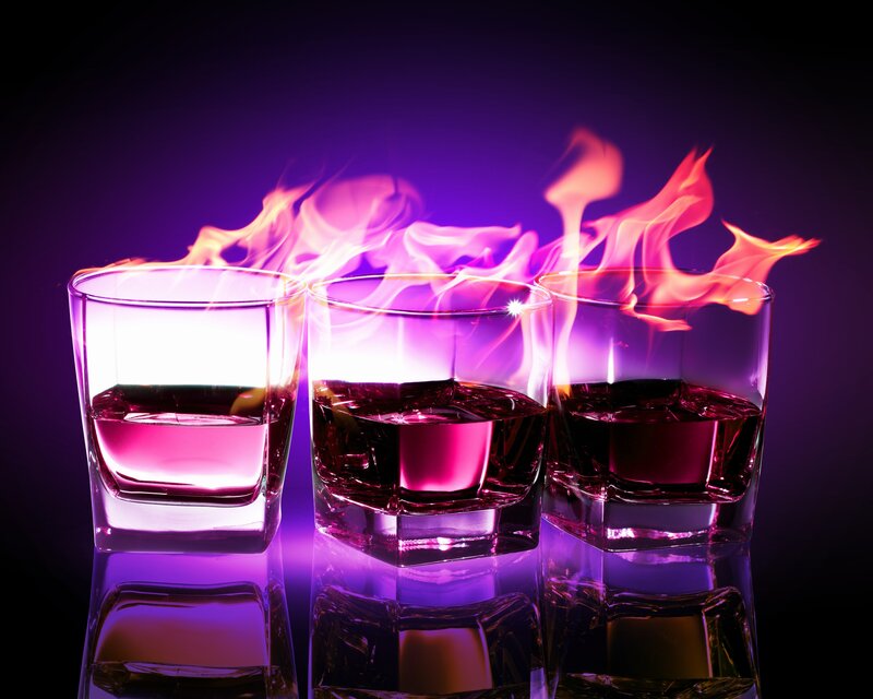 Three Glasses with Flames