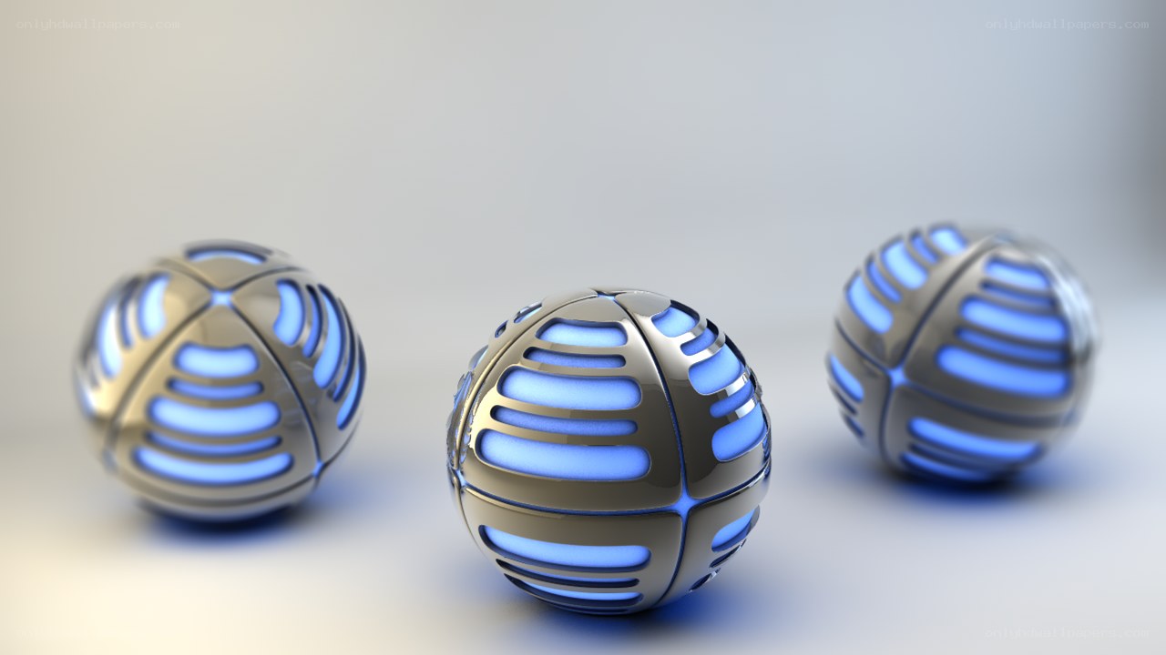 Three glowing blue spheres