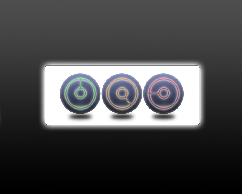 three glowing circular icons