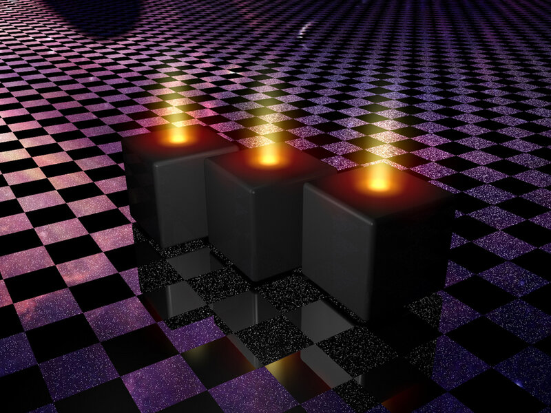 Three Glowing Cubes