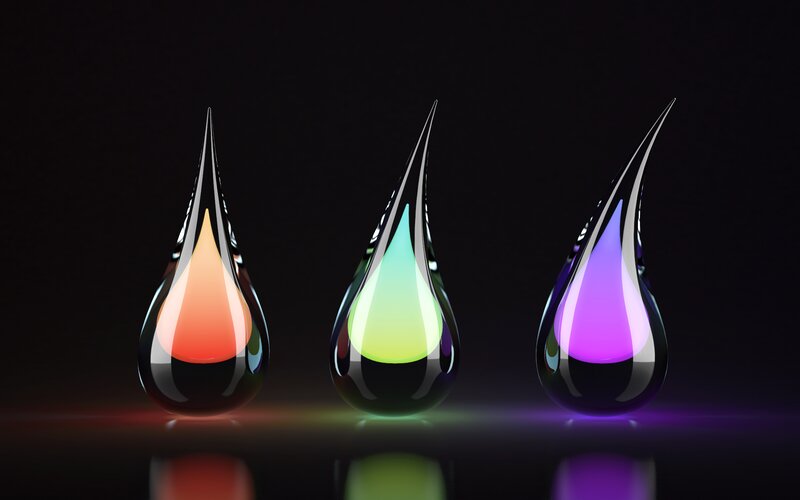 Three Glowing Droplets — Black