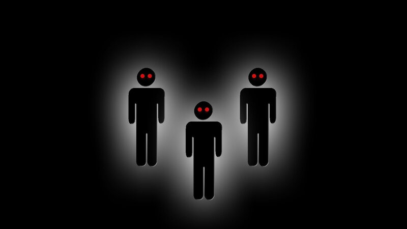 Three Glowing Figures — Black