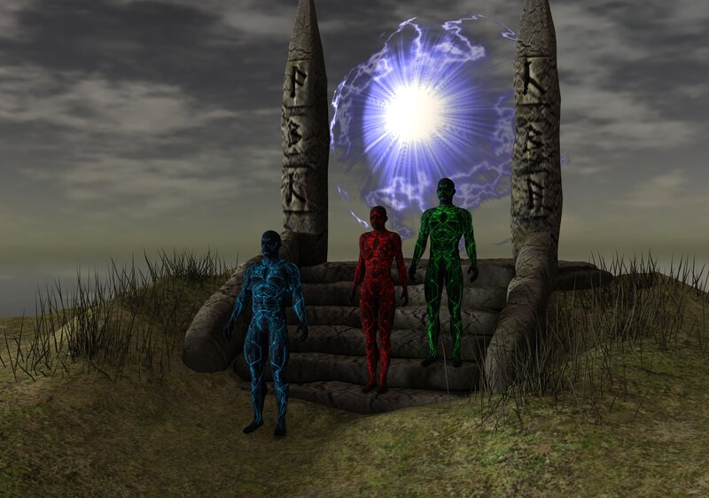 Three Glowing Figures