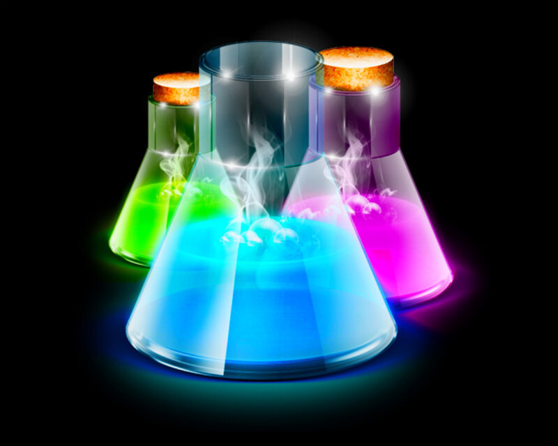 Three Glowing Flasks