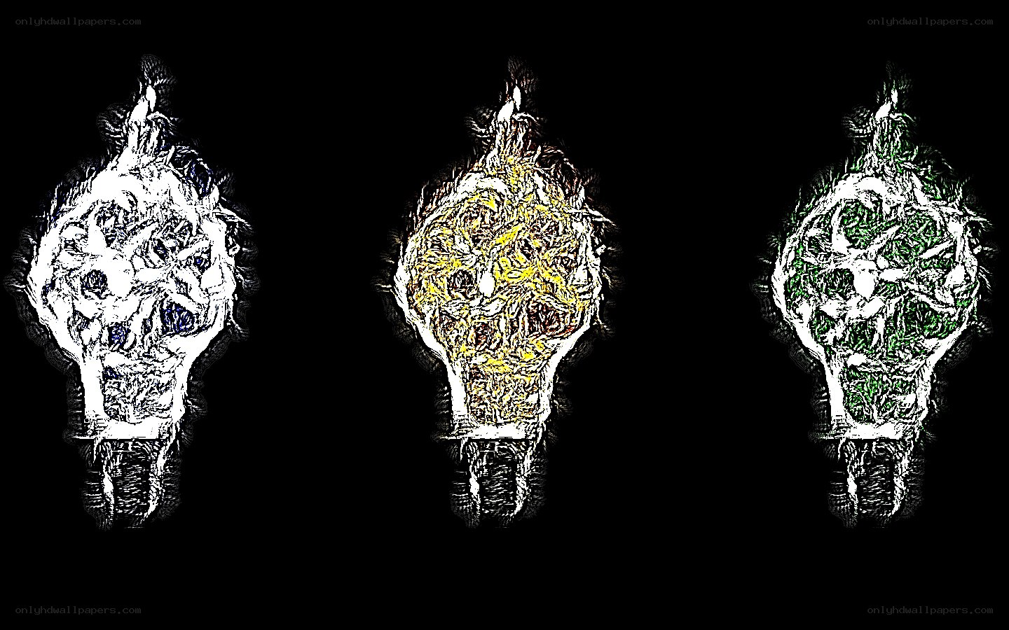 Three glowing lightbulbs