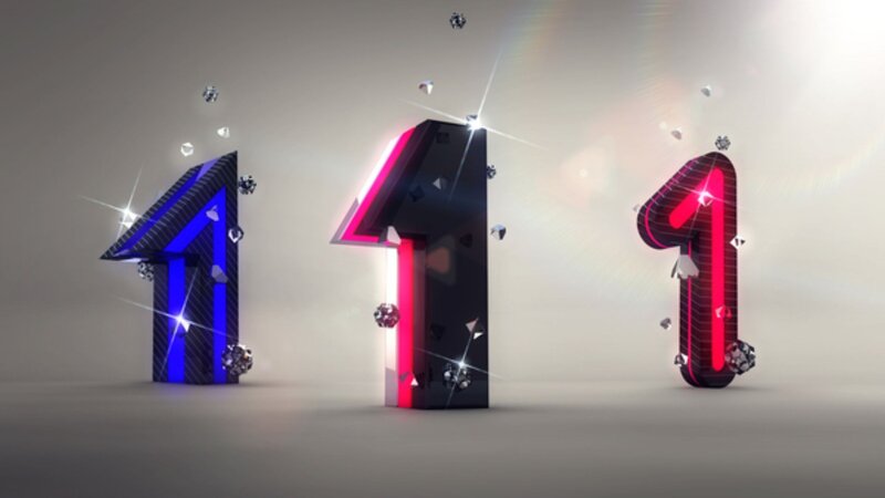 three glowing number ones