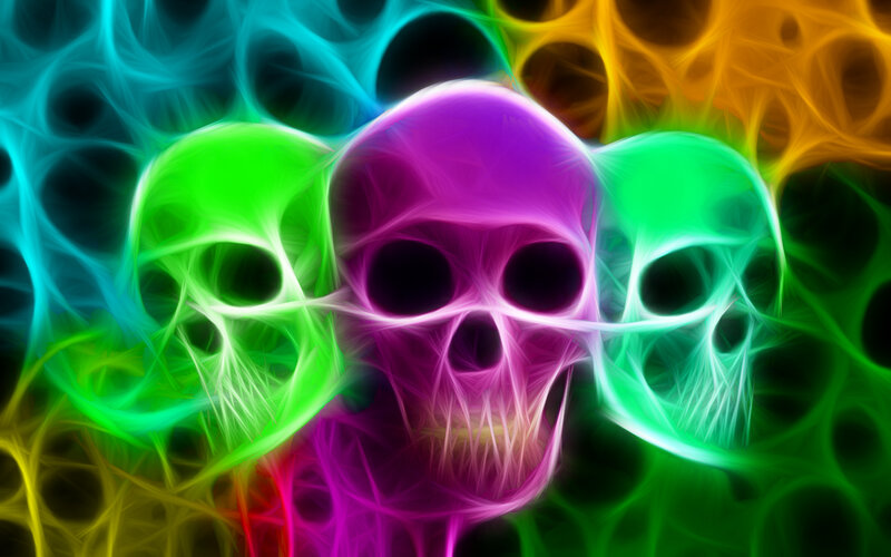 Three Glowing Skulls — Purple