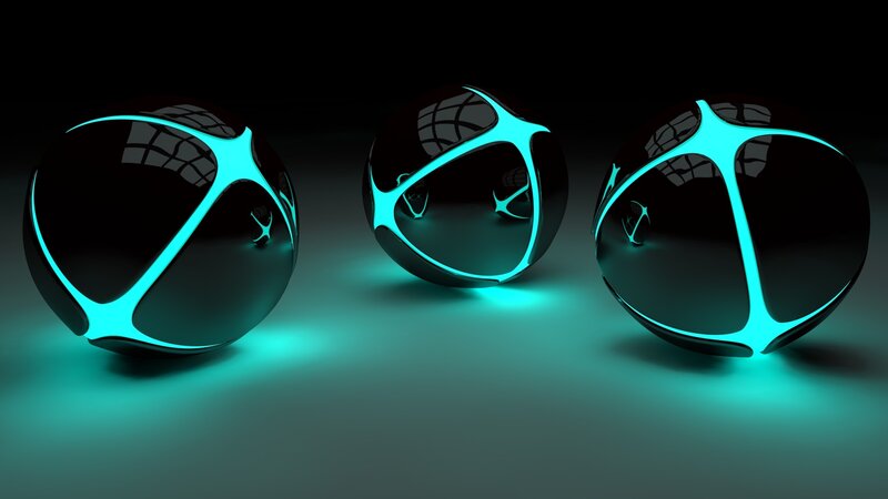 Three Glowing Spheres — Black, Dark, Futuristic