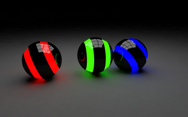Three Glowing Spheres — Black