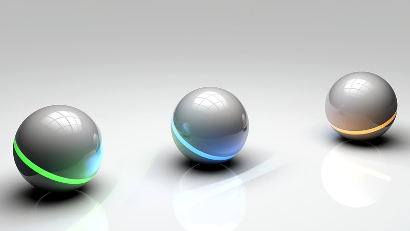 Three Glowing Spheres — Gray