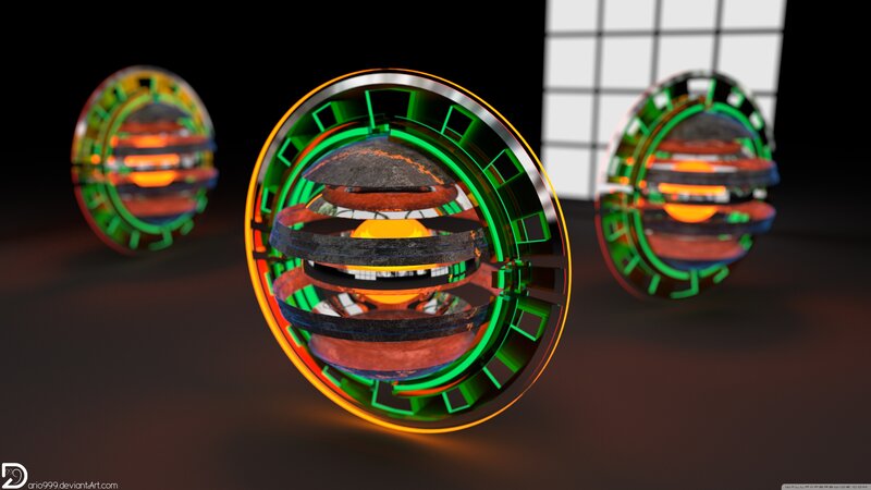 Three Glowing Spheres — Green, Dramatic