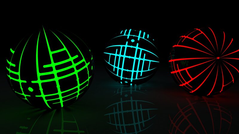 Three Glowing Spheres — Green