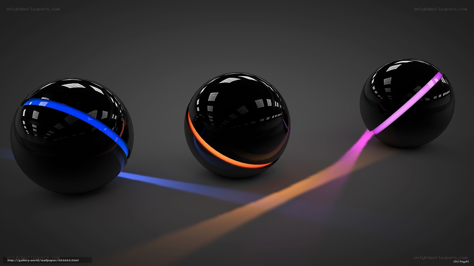 Three glowing spheres in a row