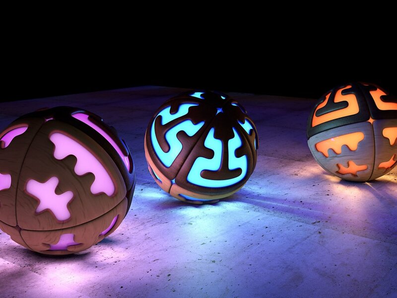 Three Glowing Spheres — Purple
