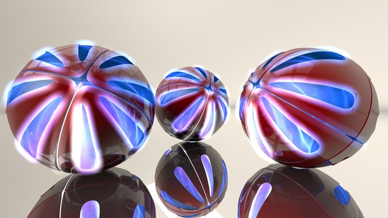 Three Glowing Spheres — Red