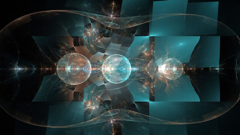 Three Glowing Spheres — Teal