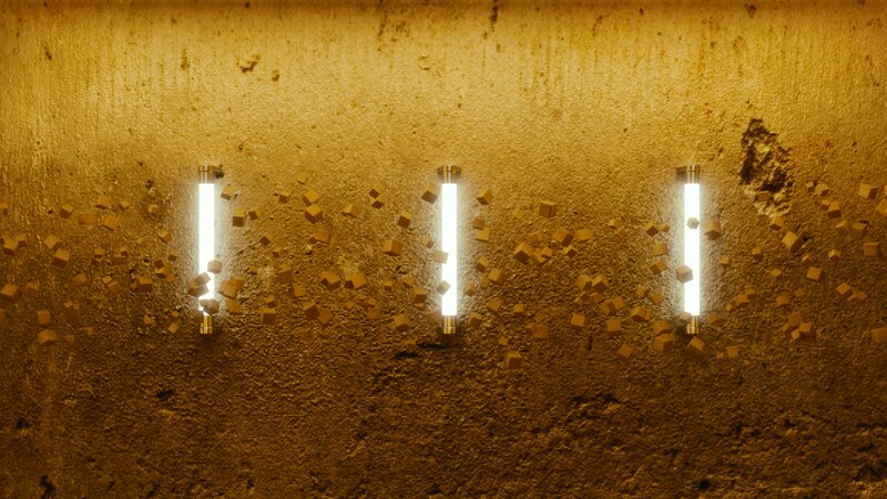 Three Glowing Tubes on Wall