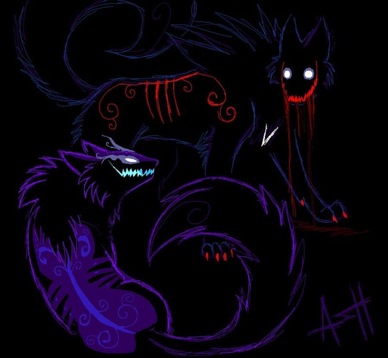 Three Glowing Wolf Creatures
