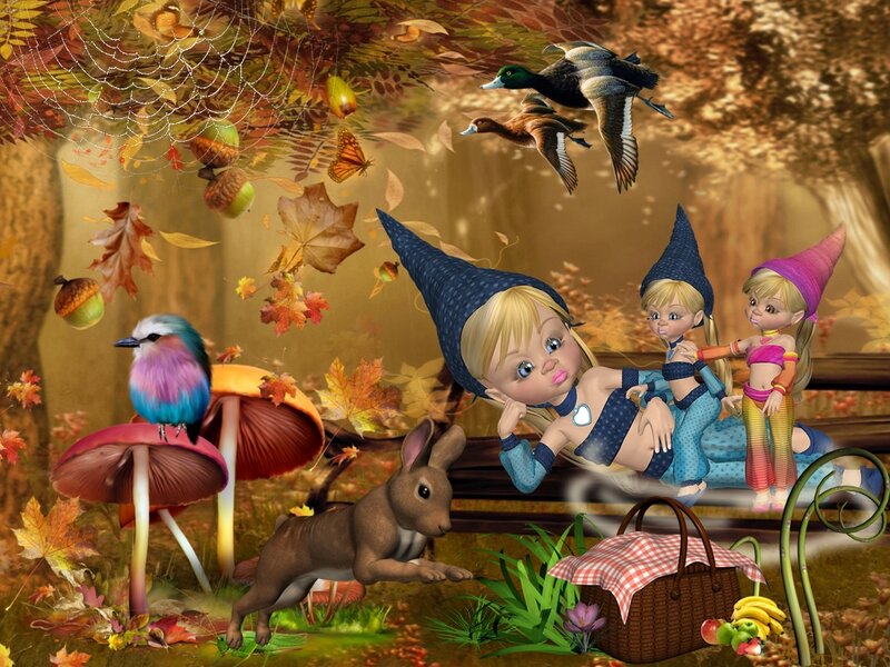Three Gnomes in Forest