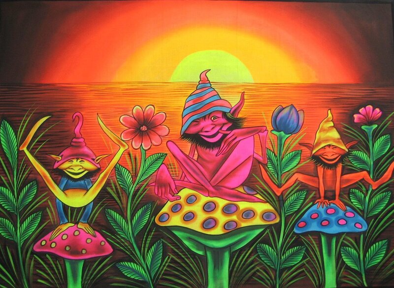 Three Gnomes on Mushrooms — Green