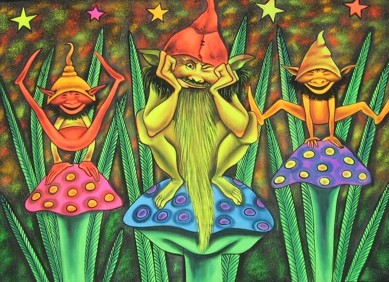 Three Gnomes on Mushrooms