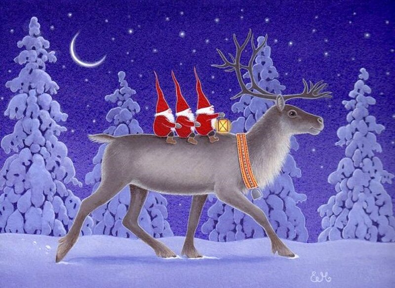 Three Gnomes on Reindeer