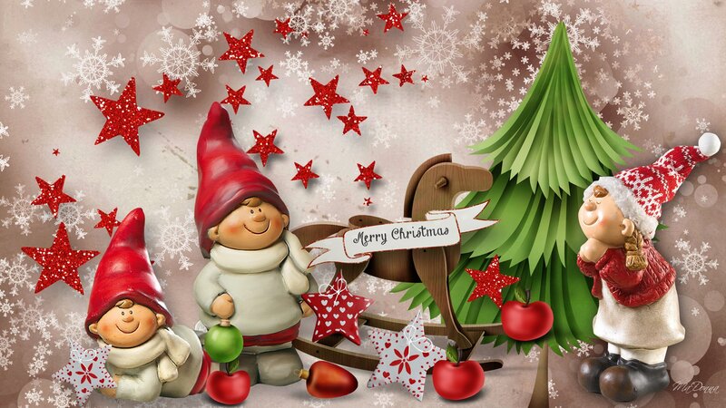 Three Gnomes with Christmas Tree