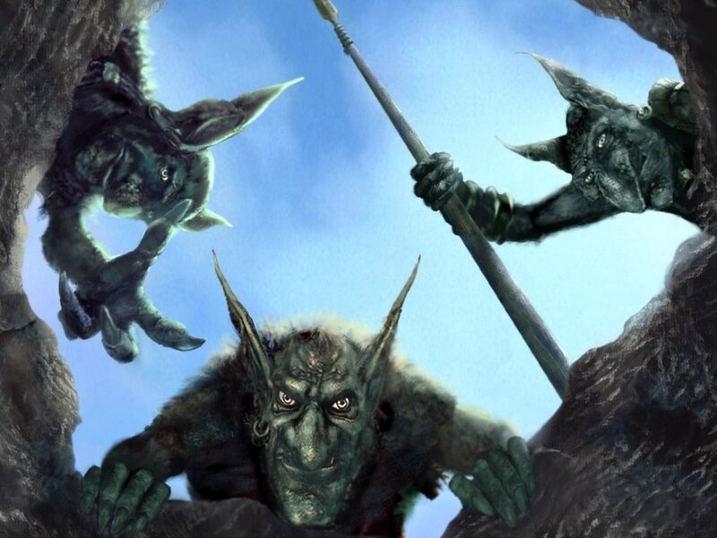 Three Goblin Creatures — Green, Dramatic, Digital Art