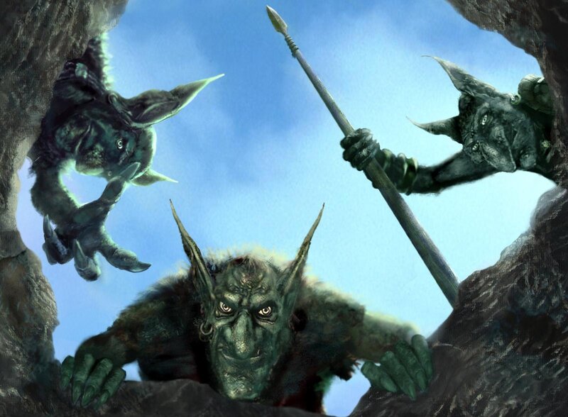 Three Goblin Creatures — Green, Dramatic