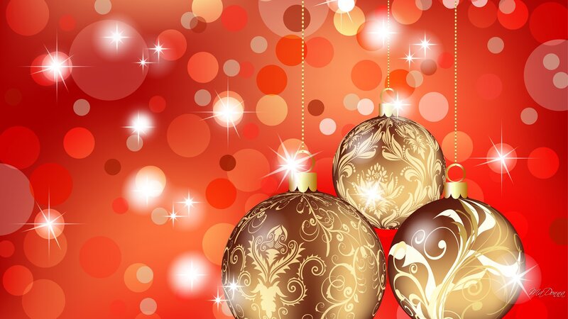 Three Gold Ornaments — Red