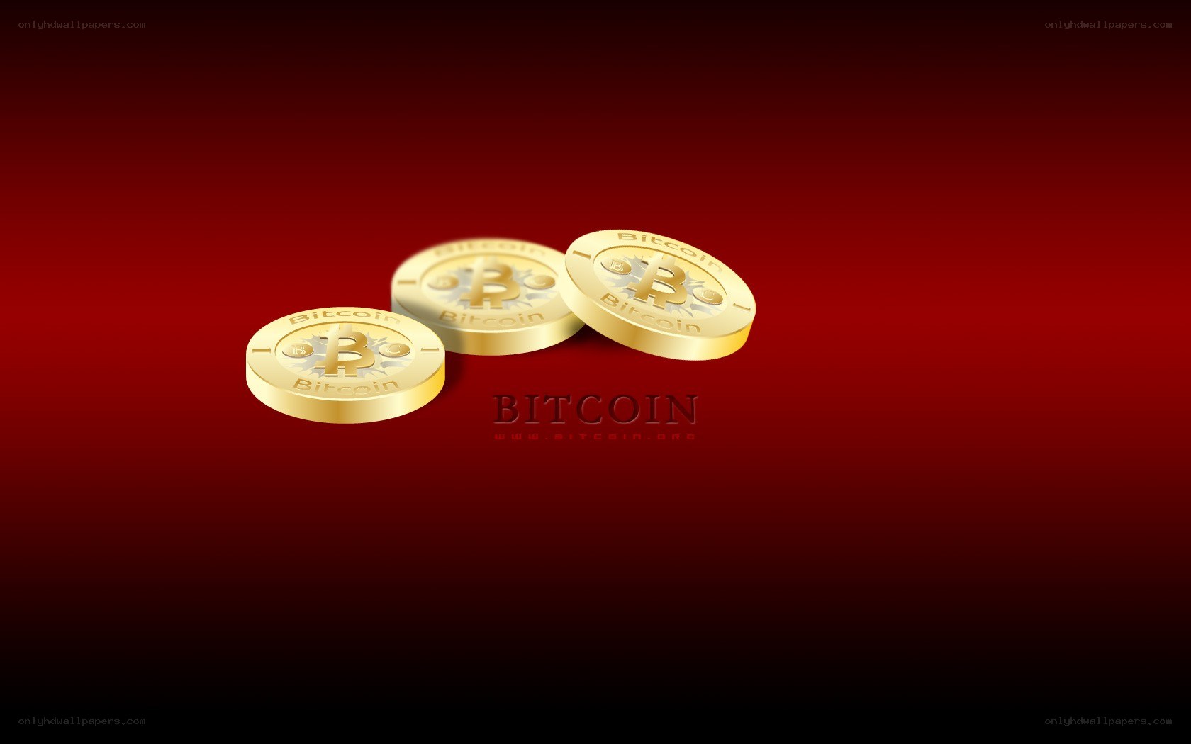 three golden bitcoin coins
