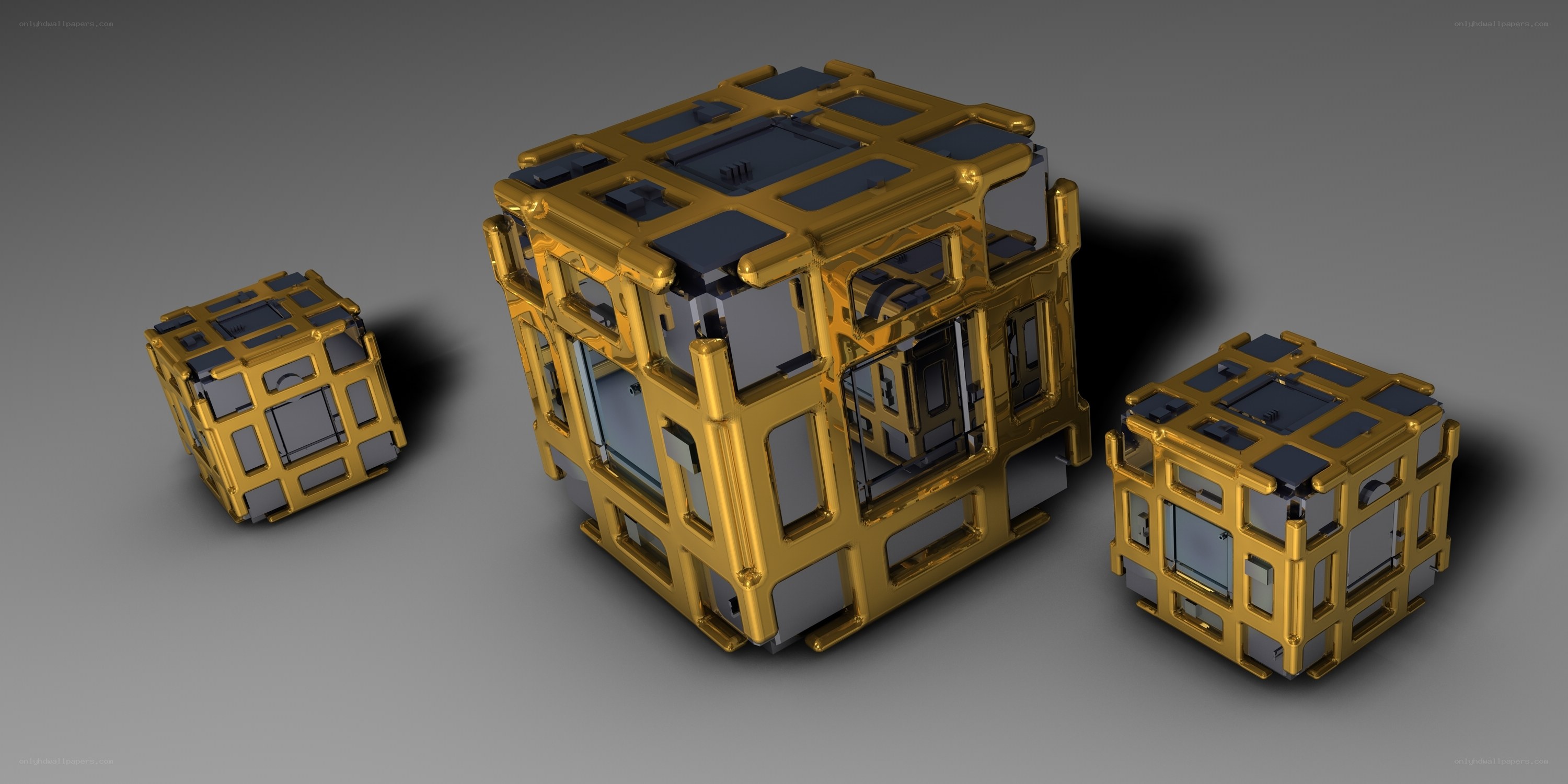 three golden cubes