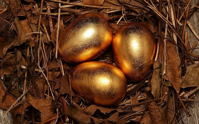 Three Golden Eggs in Nest