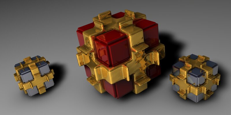 Three golden puzzle cubes
