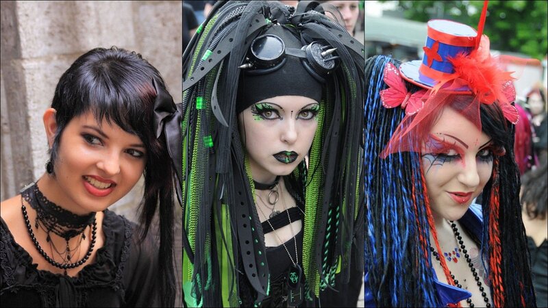 three goth fashion individuals