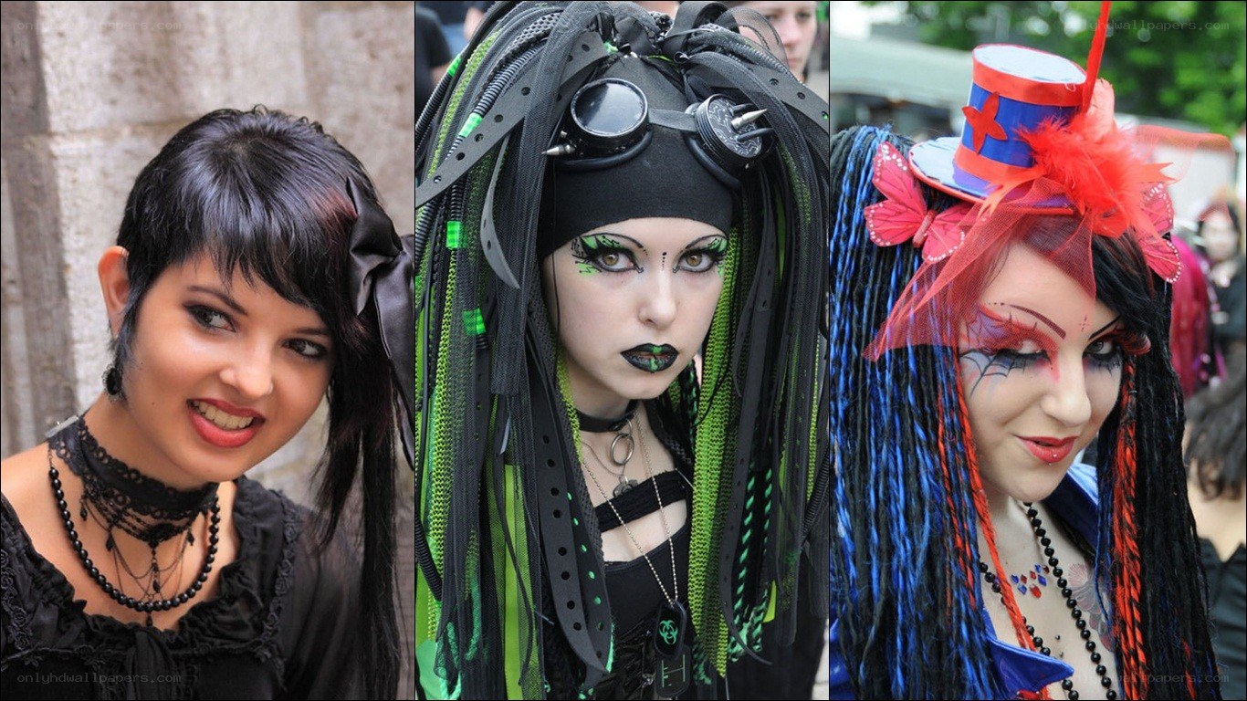 three goth fashion individuals