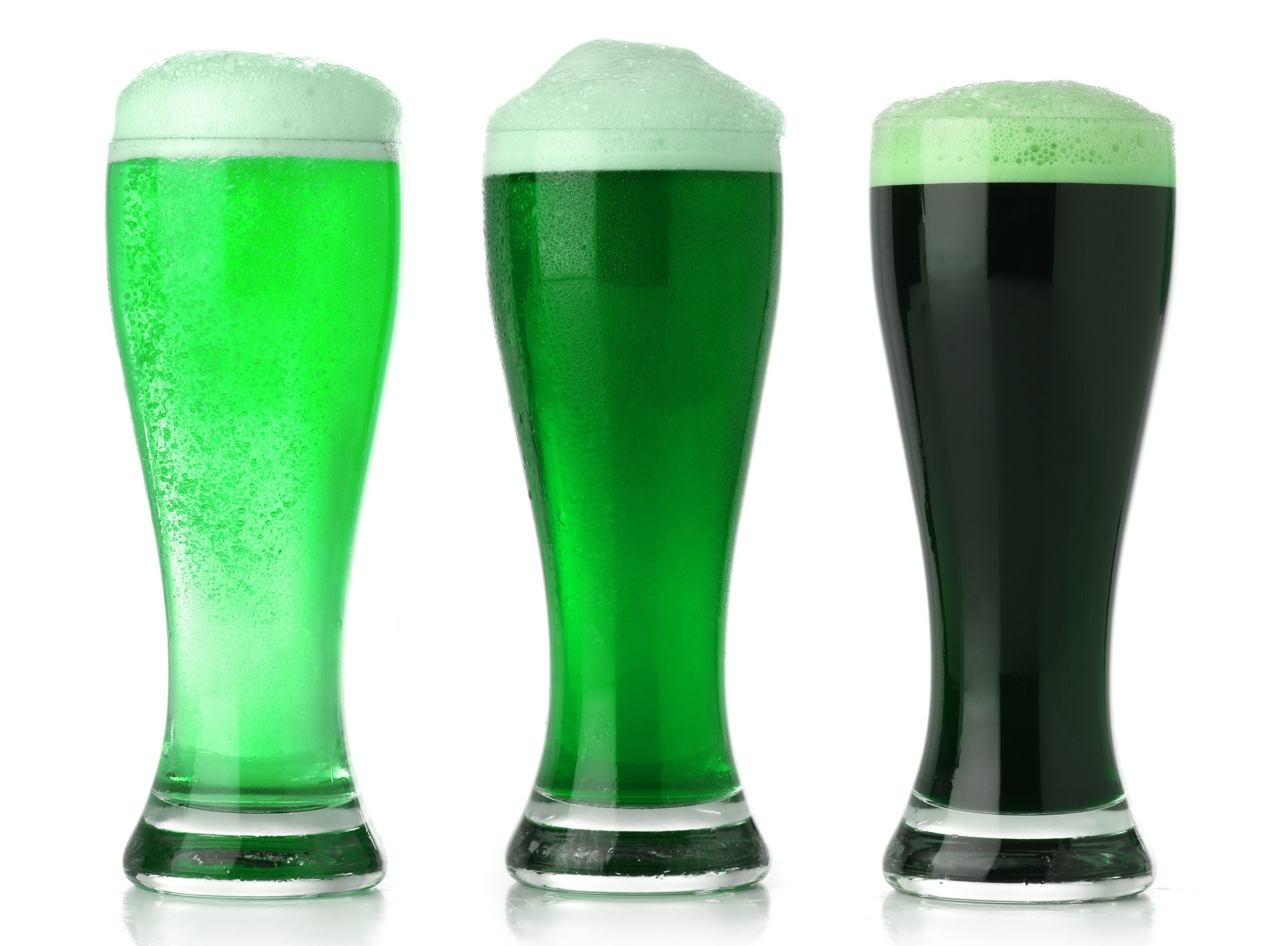 three green beers in glasses