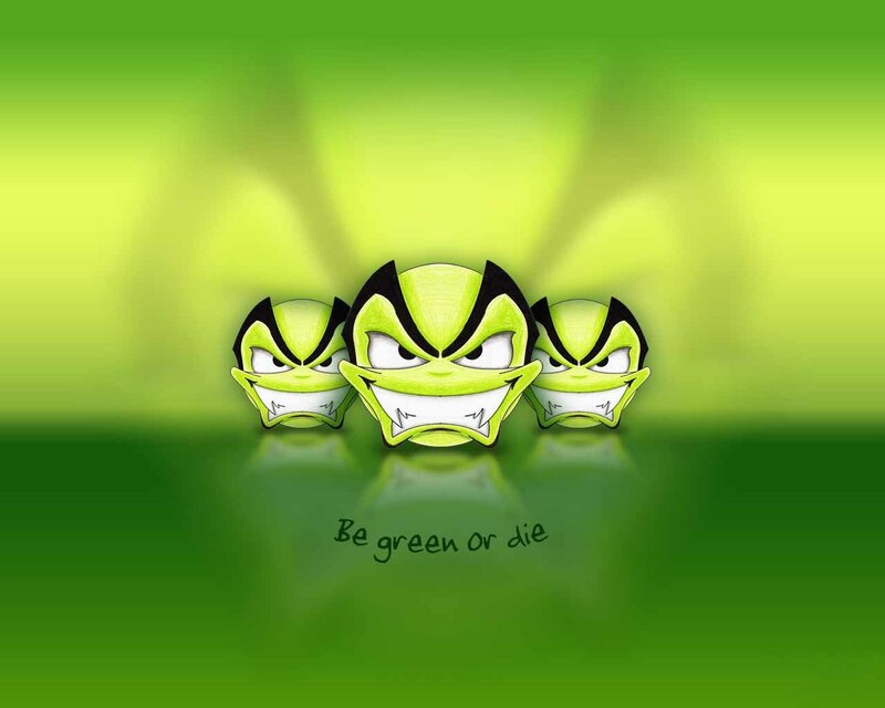 Three Green Cartoon Heads