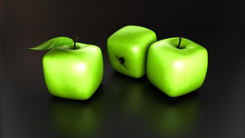 Three Green Cube Apples — Minimalist