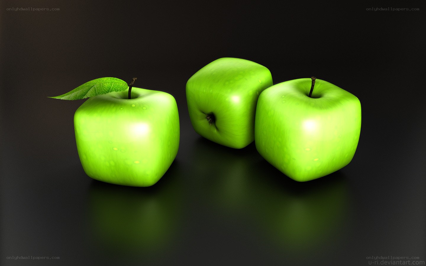 three green cube apples