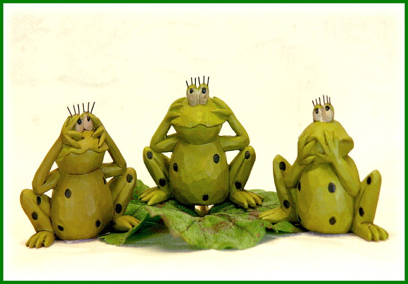 Three Green Frog Figurines