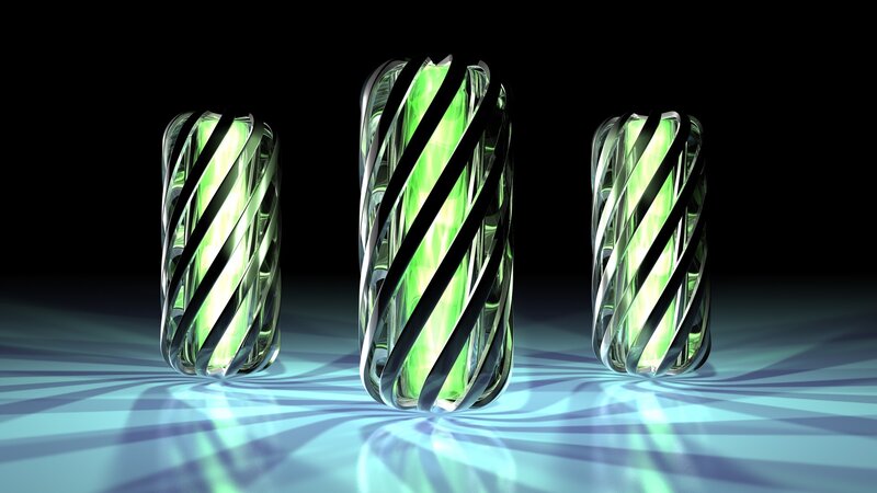 Three Green Glowing Cylinders — Dramatic, 3d Render