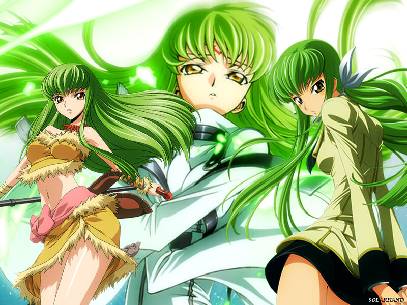 Three green-haired anime characters