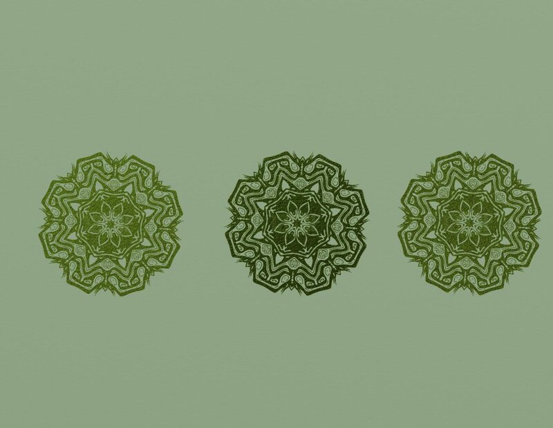 three green mandala designs