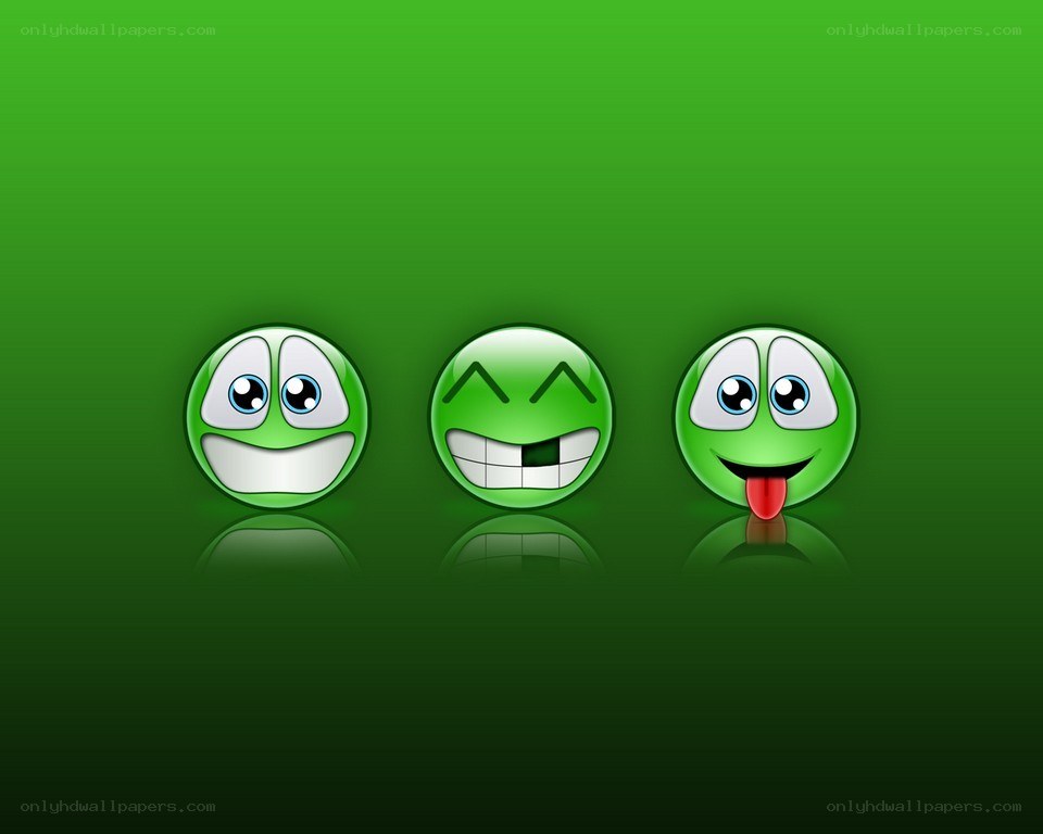 three green smiley faces